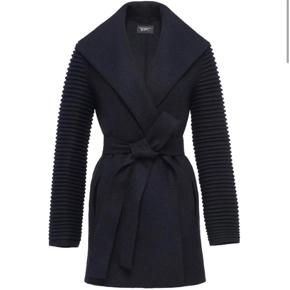SENTALER Baby Alpaca Black Ribbed Coat XL ASO Meghan Markle